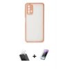 MARSİLYAN™- Redmi 9T Kılıf Ahenk Çizgi Serisi - Şeffaf Pasifik Cam Ekran Koruyucu + Kamera Lens Koruma Cam - SF