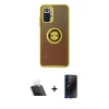 MARSİLYAN™- Redmi Note 10 Kılıf Yörünge Çizgi - Siyah 3D Antistatik Hayalet Cam Ekran Koruyucu + Kamera Lens Koruma Cam - SF