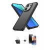 MARSİLYAN™- Redmi Note 13 4G Kılıf Atlas Form - Siyah 3D Antistatik Mat Seramik Nano Ekran Koruyucu + Kamera Lens Koruma Cam - SF