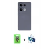 MARSİLYAN™- Redmi Note 13 Pro 4G Kılıf Ahenk Serisi - Siyah 3D Antistatik Cam Ekran Koruyucu + Raze Metal Kamera Lens - GS