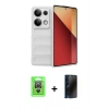 MARSİLYAN™- Redmi Note 13 Pro 4G Kılıf Atlas Koleksiyonu - Siyah 3D Antistatik Hayalet Cam Ekran Koruyucu + Raze Metal Kamera Lens - GS