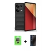 MARSİLYAN™- Redmi Note 13 Pro 4G Kılıf Atlas Koleksiyonu - Siyah 3D Antistatik Hayalet Cam Ekran Koruyucu + Raze Metal Kamera Lens - GS