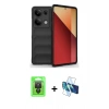 MARSİLYAN™- Redmi Note 13 Pro 4G Kılıf Atlas Koleksiyonu - Siyah 3D Antistatik Seramik Nano Ekran Koruyucu + Raze Metal Kamera Lens - SH