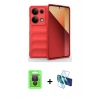MARSİLYAN™- Redmi Note 13 Pro 4G Kılıf Atlas Koleksiyonu - Siyah 3D Antistatik Seramik Nano Ekran Koruyucu + Raze Metal Kamera Lens - SH