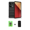 MARSİLYAN™- Redmi Note 13 Pro 4G Kılıf Atlas Koleksiyonu - Siyah 6D Antistatik Mat Seramik Hayalet Nano Ekran Koruyucu + Raze Metal Kamera Lens - GS