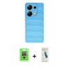 MARSİLYAN™- Redmi Note 13 Pro 4G Kılıf Doruk Form Serisi - Şeffaf Pasifik Cam Ekran Koruyucu + Gümüş Raze Metal Kamera Lens
