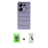MARSİLYAN™- Redmi Note 13 Pro 4G Kılıf Doruk Form Serisi - Şeffaf Pasifik Cam Ekran Koruyucu + Gümüş Raze Metal Kamera Lens
