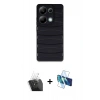 MARSİLYAN™- Redmi Note 13 Pro 4G Kılıf Doruk Form Serisi - Siyah 3D Antistatik Cam Ekran Koruyucu + Şeffaf Kamera Lens Koruma Cam