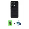 MARSİLYAN™- Redmi Note 13 Pro 4G Kılıf Doruk Form Serisi - Siyah 3D Antistatik Cam Ekran Koruyucu + Raze Metal Kamera Lens - SH