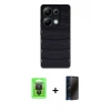 MARSİLYAN™- Redmi Note 13 Pro 4G Kılıf Doruk Form Serisi - Siyah 3D Antistatik Hayalet Cam Ekran Koruyucu + Raze Metal Kamera Lens - SH