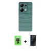 MARSİLYAN™- Redmi Note 13 Pro 4G Kılıf Doruk Form Serisi - Siyah 3D Antistatik Hayalet Cam Ekran Koruyucu + Raze Metal Kamera Lens - SH