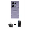 MARSİLYAN™- Redmi Note 13 Pro 4G Kılıf Doruk Form Serisi - Siyah 3D Antistatik Hayalet Cam Ekran Koruyucu + Kamera Lens Koruma Cam - SF