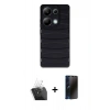 MARSİLYAN™- Redmi Note 13 Pro 4G Kılıf Doruk Form Serisi - Siyah 3D Antistatik Hayalet Cam Ekran Koruyucu + Kamera Lens Koruma Cam - SF