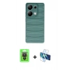 MARSİLYAN™- Redmi Note 13 Pro 4G Kılıf Doruk Form Serisi - Siyah 3D Antistatik Seramik Nano Ekran Koruyucu + Raze Metal Kamera Lens - SH