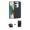 MARSİLYAN™- Redmi Note 13 Pro 4G Kılıf Doruk Serisi - Siyah 3D Antistatik Hayalet Cam Ekran Koruyucu + Kamera Lens Koruma Cam - SF