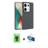 MARSİLYAN™- Redmi Note 13 Pro 4G Kılıf Doruk Serisi - Siyah 3D Antistatik Seramik Nano Ekran Koruyucu + Raze Metal Kamera Lens - SH