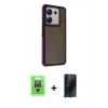 MARSİLYAN™- Redmi Note 13 Pro 4G Kılıf Eksen Işık - Siyah 3D Antistatik Hayalet Cam Ekran Koruyucu + Raze Metal Kamera Lens - GS