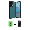 MARSİLYAN™- Redmi Note 13 Pro 4G Kılıf Kıvılcım Işık Serisi - Siyah 3D Antistatik Hayalet Cam Ekran Koruyucu + Raze Metal Kamera Lens - GS