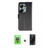 MARSİLYAN™- Redmi Note 13 Pro 4G Kılıf Siluet Işık Serisi - Siyah 3D Antistatik Hayalet Cam Ekran Koruyucu + Gümüş Raze Metal Kamera Lens