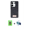 MARSİLYAN™- Redmi Note 13 Pro 4G Kılıf Vadi Klasik Serisi - Siyah 3D Antistatik Cam Ekran Koruyucu + Raze Metal Kamera Lens - GS