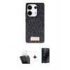 MARSİLYAN™- Redmi Note 13 Pro 4G Kılıf Vadi Klasik Serisi - Siyah 3D Antistatik Hayalet Cam Ekran Koruyucu + Şeffaf Kamera Lens Koruma Cam