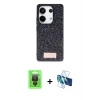 MARSİLYAN™- Redmi Note 13 Pro 4G Kılıf Vadi Klasik Serisi - Siyah 3D Antistatik Seramik Nano Ekran Koruyucu + Raze Metal Kamera Lens - SH