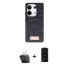 MARSİLYAN™- Redmi Note 13 Pro 4G Kılıf Vadi Klasik Serisi - Siyah 6D Antistatik Mat Seramik Hayalet Nano Ekran Koruyucu + Şeffaf Kamera Lens Koruma Cam
