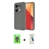MARSİLYAN™- Redmi Note 13 Pro 4G Kılıf Yankı Yansıma Özel Seri - Şeffaf Pasifik Cam Ekran Koruyucu + Gümüş Raze Metal Kamera Lens