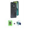 MARSİLYAN™- Redmi Note 13 Pro 4G Kılıf Yörünge Işık Serisi - Siyah 3D Antistatik Seramik Nano Ekran Koruyucu + Gümüş Raze Metal Kamera Lens
