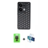 MARSİLYAN™- Redmi Note 13 Pro 4G Kılıf Zirve Form - Siyah 3D Antistatik Cam Ekran Koruyucu + Raze Metal Kamera Lens - SH