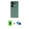 MARSİLYAN™- Redmi Note 13 Pro 4G Kılıf Zirve Form - Siyah 3D Antistatik Cam Ekran Koruyucu + Raze Metal Kamera Lens - SH