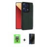 MARSİLYAN™- Redmi Note 13 Pro 4G Kılıf Zirve Yansıma Serisi - Siyah 3D Antistatik Hayalet Cam Ekran Koruyucu + Gümüş Raze Metal Kamera Lens