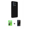 MARSİLYAN™- Redmi Note 13 Pro 5G Kılıf Akış Asil Koleksiyonu - Siyah 3D Antistatik Hayalet Cam Ekran Koruyucu + Gümüş Raze Metal Kamera Lens