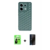 MARSİLYAN™- Redmi Note 13 Pro 5G Kılıf Zirve Form - Siyah 3D Antistatik Hayalet Cam Ekran Koruyucu + Raze Metal Kamera Lens - SH