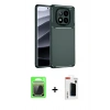 MARSİLYAN™- Redmi Note 14 Pro Plus Kılıf Eksen Form Prime - Siyah Hayalet Polymer Nano Ekran Koruyucu + Raze Metal Kamera Lens - GS