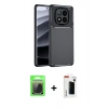 MARSİLYAN™- Redmi Note 14 Pro Plus Kılıf Eksen Form Prime - Siyah Hayalet Polymer Nano Ekran Koruyucu + Raze Metal Kamera Lens - GS