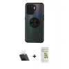 MARSİLYAN™- Reno 5 Lite Kılıf Yörünge Çizgi - Siyah Mat Seramik Nano Ekran Koruyucu + Kamera Lens Koruma Cam - SF