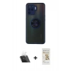 MARSİLYAN™- Reno 5 Lite Kılıf Yörünge Çizgi - Siyah Mat Seramik Nano Ekran Koruyucu + Kamera Lens Koruma Cam - SF