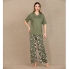 MARSiLYAN-  Şık Tasarım Çiçek Desenli Yeşil Kısa Kol Viskon Pijama Takımı