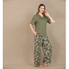 MARSiLYAN-  Şık Tasarım Çiçek Desenli Yeşil Kısa Kol Viskon Pijama Takımı