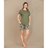 MARSiLYAN-  Şık Tasarım Çiçek Desenli Yeşil Şortlu Kısa Kol Viskon Pijama Takımı