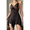 MARSiLYAN-  Siyah Butterfly Lace Kelebek İşlemeli Tül Fantezi Gecelik