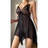 MARSiLYAN-  Siyah Butterfly Lace Kelebek İşlemeli Tül Fantezi Gecelik