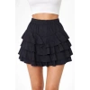 MARSiLYAN- Siyah Katlı Mini Fırfıtlı Etek Lastikli Yüksel Bel, Volanlı Tasarım, Rahat Kalıp, Günlük Ve Şık Kombinelere Uygun Yazlık Etek - Siyah