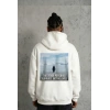 MARSiLYAN- Siyah Oversize Hoodie - Sırt Baskılı Survivor Penguin Temalı, Felsefi Yazılı Kapüşonlu Sweatshirt - Beyaz