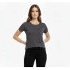 MARSiLYAN- T-Shirt Bisiklet Yaka Slim Fit Likralı Tişört Günlük Basic Body - Füme