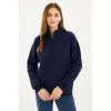 MARSiLYAN- Üç İplik Dık Yaka Yarım Fermuarlı SweatShirt - Lacivert