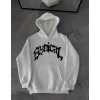 MARSiLYAN- Üç İplik Kapşonlu Baskılı Oversize SweatShirt-  Beyaz