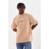 MARSiLYAN- Unisex Baskılı Oversize T-Shirt - Bej
