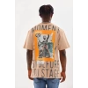 MARSiLYAN- Unisex Baskılı Oversize T-Shirt - Bej